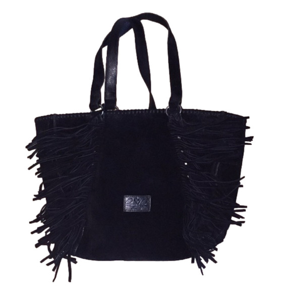 Patricia Nash Black Suede Leather Fringe Handbag - Picture 1 of 8